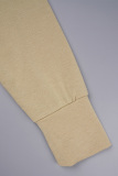 Khaki Casual Striped Print Basic O Neck Long Sleeve Two Pieces
