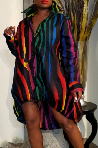 Colour Sexy Print Patchwork Buckle V Neck Printed Dress Plus Size Dresses