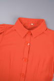 Orange Red Casual Solid Patchwork Turndown Collar Irregular Dress Dresses