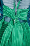 Green Elegant Gradual Change Patchwork Spaghetti Strap Printed Dress Dresses