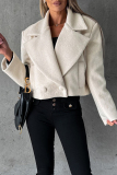 White Elegant Solid Turndown Collar Outerwear