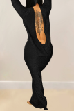 Black Sexy Elegant Backless Sequined Turtleneck Long Sleeve Dresses