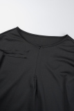 Black Casual Solid Burn-out V Neck Long Sleeve Two Pieces