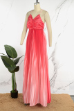 Pink Elegant Gradual Change Patchwork Spaghetti Strap Printed Dress Dresses