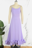 Purple Simplicity Formal Solid Patchwork U Neck Evening Dress Dresses