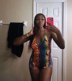 Multicolor Street Print Patchwork Frenulum Backless Halter Regular Rompers