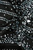 Black Sexy Patchwork Hot Drilling Tassel See-through Sleeveless Dress Dresses
