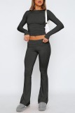 Pink Casual Solid Basic O Neck Long Sleeve Two Pieces