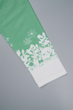 Green Casual Snowman Printed Basic O Neck Tops