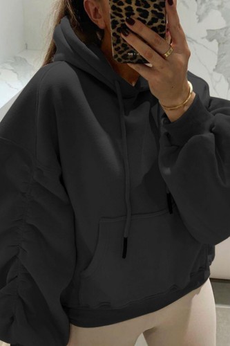 Casual Solid Basic Hooded Collar Tops