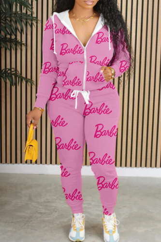 Casual Print Basic Hooded Collar Long Sleeve Two Pieces