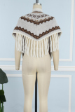 White Casual Patchwork Tassel Cardigan Outerwear
