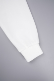 White Casual Print Basic O Neck Long Sleeve Dresses