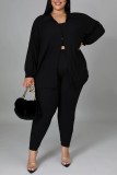 Casual Solid Basic O Neck Plus Size Three Piece Set
