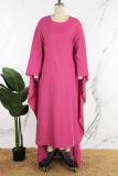 Rose Red Casual Solid Basic O Neck Long Dress Dresses