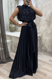 Elegant Solid Sequins Frenulum Fold Half A Turtleneck Evening Dress Dresses