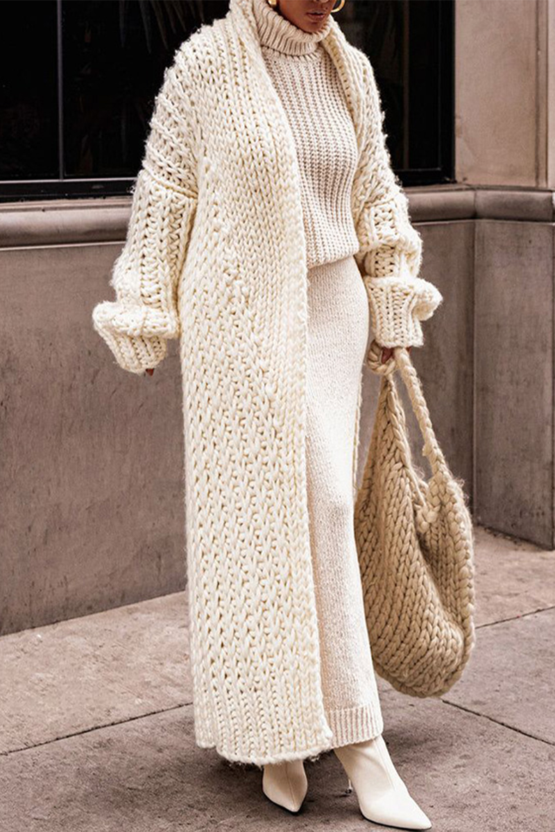 Casual Simplicity Solid Pocket Weave Cardigan Collar Outerwear main image 1