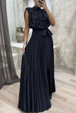 Elegant Solid Sequins Frenulum Fold Half A Turtleneck Evening Dress Dresses