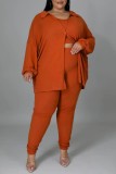 Casual Solid Basic O Neck Plus Size Three Piece Set