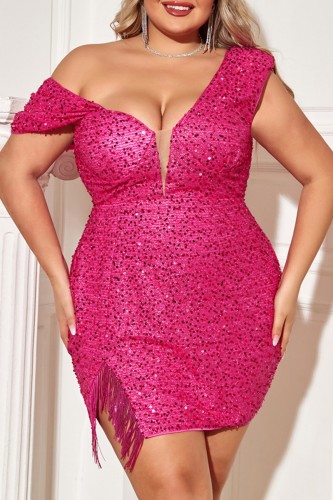 Sexy Patchwork Sequins V Neck Irregular Dress Plus Size Dresses