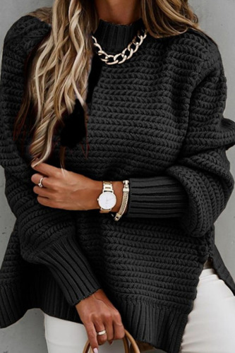 Fashion Street Solid Slit O Neck Tops