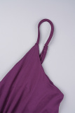 Purple Elegant Solid Patchwork Spaghetti Strap One Step Skirt Plus Size Dresses