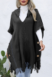 Casual Tassel Buttons Hooded Collar Outerwear