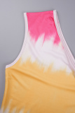 Yellow Pink Street Print Patchwork One Shoulder Printed Dress Dresses