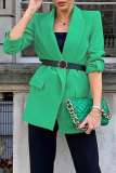 British Style Elegant Solid With Belt Turn-back Collar Outerwear