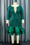 Party Formal Patchwork Sequins O Neck Long Sleeve Dresses