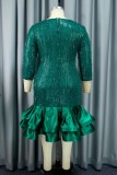 Party Formal Patchwork Sequins O Neck Long Sleeve Dresses