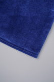 Blue Casual Solid Frenulum Backless V Neck Long Sleeve Dresses