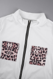 Black Casual Leopard Patchwork Zipper Collar Long Sleeve Two Pieces