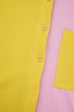 Yellow Casual Color Block Patchwork Pocket Buckle Shirt Collar Long Sleeve Two Pieces