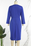 Royal Blue Casual Striped Patchwork O Neck Long Sleeve Dresses