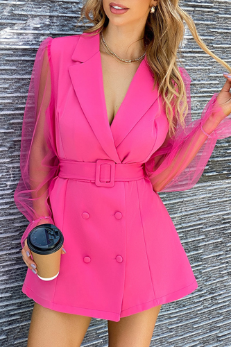 Fashion Elegant Solid See-through Turndown Collar A Line Dresses