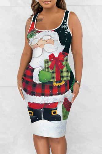 Casual Print Basic U Neck Vest Dress Dresses