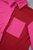 Yellow Casual Color Block Patchwork Pocket Buckle Shirt Collar Long Sleeve Two Pieces