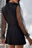 Fashion Elegant Solid See-through Turndown Collar A Line Dresses