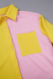 Sky Blue Casual Color Block Patchwork Pocket Buckle Shirt Collar Long Sleeve Two Pieces