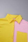 Rose Red Casual Color Block Patchwork Pocket Buckle Shirt Collar Long Sleeve Two Pieces
