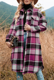 Casual Plaid Patchwork Pocket Buckle Turndown Collar Outerwear