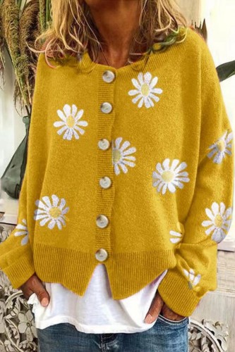 Casual Embroidery Buttons O Neck Outerwear