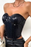 Sexy Patchwork Sequins Backless Strapless Tops