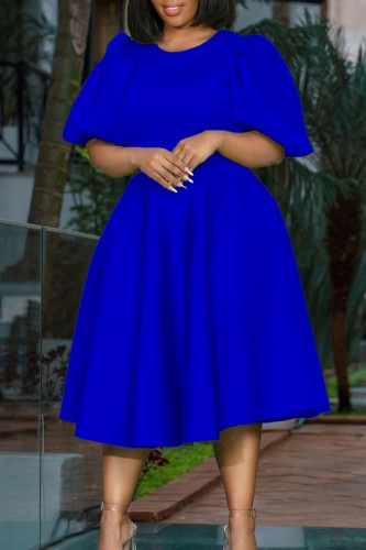 Royal Blue Casual Solid Basic O Neck A Line Dresses