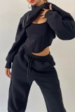 Casual Solid Basic Hooded Collar Long Sleeve Three Piece Set