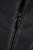 Black Street Solid Patchwork Pocket Zipper Mandarin Collar Tops
