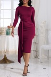 Casual Solid Patchwork Frenulum O Neck Long Sleeve Dresses