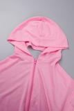 Apricot Casual Solid Hollowed Out Patchwork Pocket Zipper Hooded Collar Long Sleeve Two Pieces