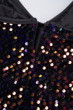 Colour Sexy Solid Sequins Patchwork Spaghetti Strap Wrapped Skirt Dresses